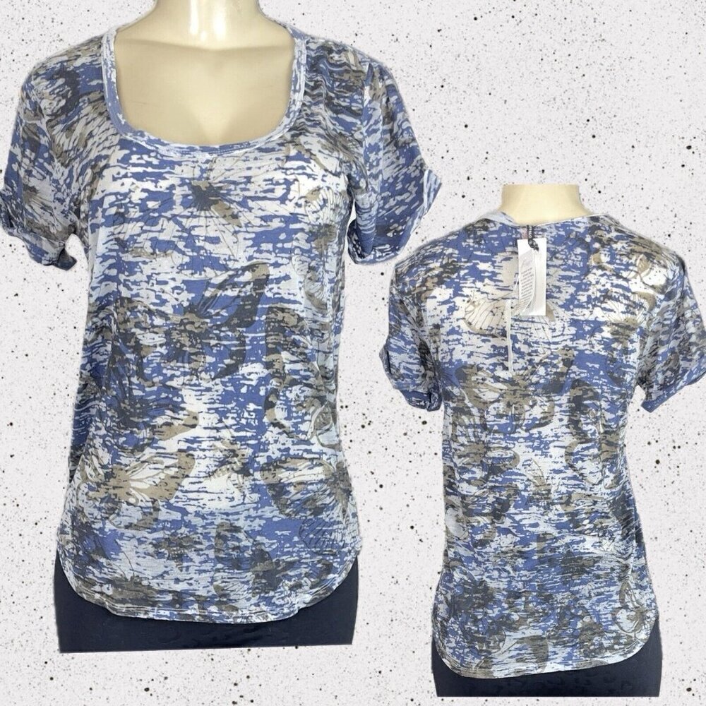 Buffalo I Jeans S Blue Sheer Vintage Butterfly Print Scoop Neck Short Sleeve Tee